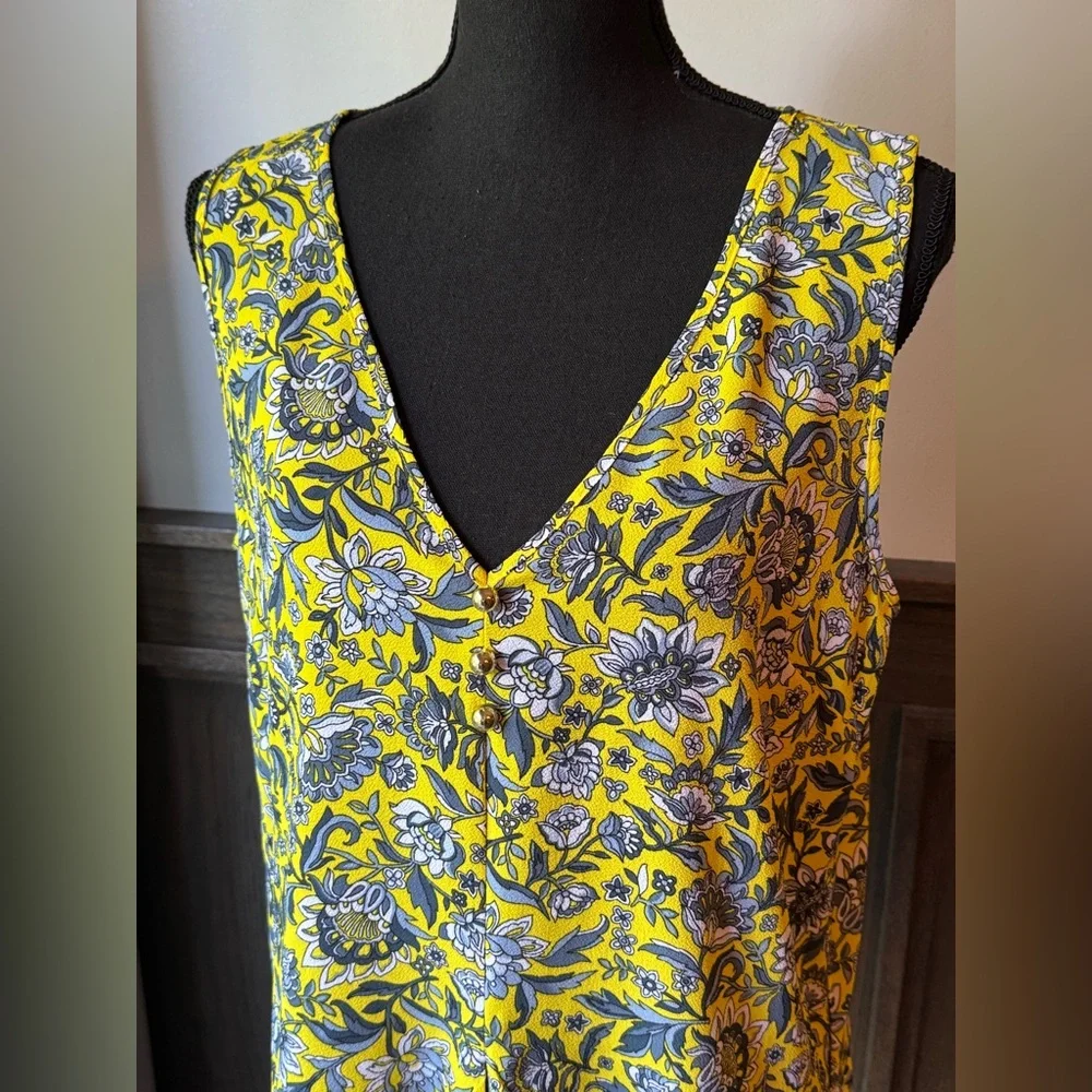 MICHAEL Michael Kors - Floral Yellow Sleeveless lightweight flowy Top - Picture 3 of 9